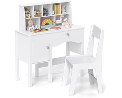 COSTWAY Bureau voor kinderen met stoel, kinderbureau met lade, kast en plank, jeugdbureau van hout, studentenbureau kinderkamer voor kinderen vanaf 3 jaar, 79 x 34 x 91 cm, wit