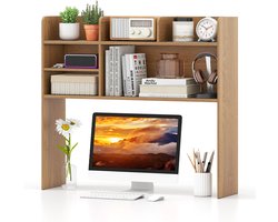 COSTWAY Bureaurek, 3-traps bureauplank, opzet-rek met 6 planken, boekenkast, tafelrek, tentoonstellingsrek, houten frame voor werkblad en thuiskantoor (natuur)