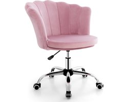 COSTWAY Bureaustoel van fluweel, draaistoel met wieltjes, in hoogte verstelbare make-upstoel, bureaustoel, computerstoel, fluwelen stoel voor slaapkamer, werkkamer (roze), 69 x 64 x 74–82 cm