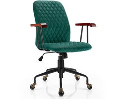 COSTWAY Bureaustoel van fluweel, in hoogte verstelbare draaistoel, bureaustoel tot 150 kg belastbaar, ergonomische fluwelen stoel met gemiddelde rugleuning, gevoerde zitting, armleuningen van hout