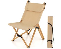 COSTWAY Campingstoel met 2-traps verstelbare rugleuning, draagbare vouwstoel van bamboe, inclusief draagtas, ultralichte klapstoel, ligstoel, strandstoel voor camping, strand, terras