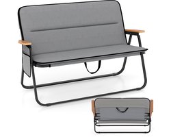 COSTWAY Campingstoel voor 2 personen, klapstoel met afneembaar kussen, zijzak en armleuningen, 300 kg draagvermogen, inklapbare campingbank, vouwbank voor buiten, tuin, camping, grijs