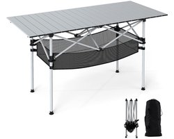 COSTWAY Campingtafel inklapbaar, klaptafel met oprolbaar aluminium tafelblad en netmand, vouwtafel tot 100 kg belastbaar, incl. draagtas, voor camping, tuin, 119 x 55 x 69 cm (zilver)