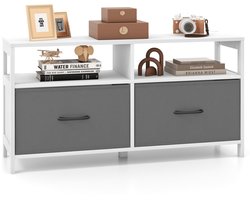 COSTWAY Commode met 2 laden, opbergkast met open planken en inklapbare stoffen laden, tv-kast voor televisie tot 45 inch van hout voor woonkamer slaapkamer, 100 x 30 x 53 cm