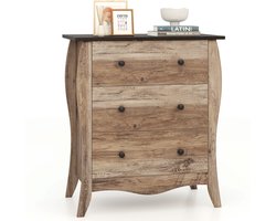 COSTWAY Commode met 3 laden, dressoir in landelijke stijl met inklapbare stoffen laden, opbergkast van hout, ladekast voor woonkamer, slaapkamer