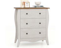 COSTWAY Commode met 3 laden, dressoir in landelijke stijl met inklapbare stoffen laden, opbergkast van hout, ladekast voor woonkamer, slaapkamer
