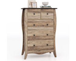 COSTWAY Commode met 5 laden, dressoir in landelijke stijl met inklapbare stoffen laden, opbergkast van hout, ladekast voor woonkamer, slaapkamer