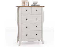 COSTWAY Commode met 5 laden, dressoir in landelijke stijl met inklapbare stoffen laden, opbergkast van hout, ladekast voor woonkamer, slaapkamer
