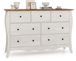 COSTWAY Commode met 5 laden, dressoir in landelijke stijl met inklapbare stoffen laden, opbergkast van hout, ladekast voor woonkamer, slaapkamer