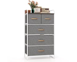 COSTWAY Commode met 5 stoffen laden, ladekast met metalen frame en houten oppervlak, opbergkast, bijzetkast voor hal en woonkamer, 58 x 30 x 100 cm