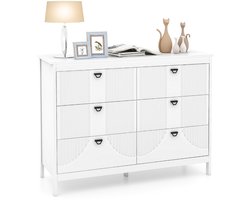 COSTWAY Commode met 6 laden, dressoir, wit van hout, ladekast, modern, opbergkast met metalen handgrepen en kantelbeveiliging, ladekast voor slaapkamer, woonkamer