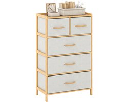 COSTWAY Commode met afneembare stoffen laden en bamboeframe, bamboe ladekast, opbergkast, stof, commodekast voor woonkamer en hal (58 x 30 x 94 cm)