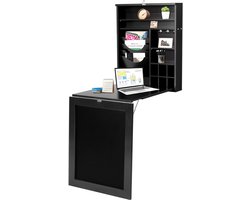 COSTWAY Compacte uitklapbare muurgemonteerde tafel, converteerbare schrijftafel met grote opbergruimte, krijtbord, verstelbare plank, multi-functie computer bureau voor thuis en kantoor gebruik