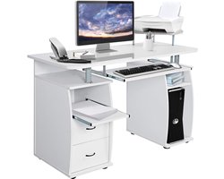 COSTWAY Computertafel, computer bureau met toetsenbordlade, laden, printerplank, kantoortafel, werktafel, PC-tafel, 120 x 55 x 85 cm