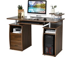 COSTWAY Computertafel, computer bureau met toetsenbordlade, laden, printerplank, kantoortafel, werktafel, PC-tafel, 120 x 55 x 85 cm