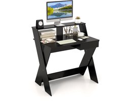 COSTWAY Computertafel met lade, bureau met monitorverhoging, werktafel X-vormig, van hout, voor kleine ruimtes, thuis en op kantoor, 90 x 61 x 94 cm