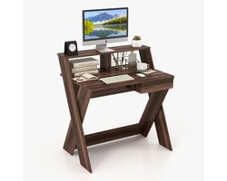 COSTWAY Computertafel met lade, bureau met monitorverhoging, werktafel X-vormig, van hout, voor kleine ruimtes, thuis en op kantoor, 90 x 61 x 94 cm