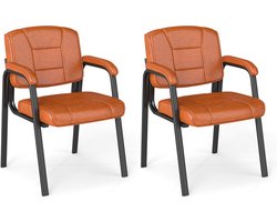 COSTWAY Conferentiestoelen, set van 2, bezoekersstoelen met gevoerde armleuningen en metalen frame, bureaustoelen, wachtkamerstoelen voor kantoor, conferentie, receptie (bruin)
