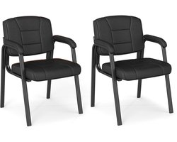 COSTWAY Conferentiestoelen, set van 2, bezoekersstoelen met gevoerde armleuningen en metalen frame, bureaustoelen, wachtkamerstoelen voor kantoor, conferentie, receptie (zwart)