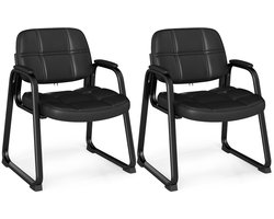 COSTWAY Conferentiestoelen, set van 2, gevoerde bezoekersstoelen met armleuningen en metalen frame, bureaustoelen, wachtkamerstoelen voor kantoor, conferentie, receptie, zwart