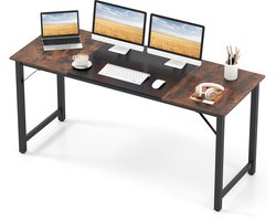 COSTWAY Conferentietafel, 160 x 60 cm, vergadertafel met metalen frame, industrieel bureau, van hout, semintafel, pc-tafel voor thuis, kantoor, vergaderruimte, rustiek bruin