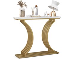COSTWAY Consoletafel goud, ingangstafel marmerlook met wit tafelblad, smalle haltafel met metalen poten voor woonkamer, entree, hal