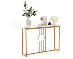 COSTWAY Consoletafel, marmerlook, bijzettafel, smal met metalen frame en verstelbare voetkussens, gangtafel, sofatafel, modern, voor woonkamer, ingang, 120 x 30 x 80,5 cm