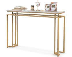 COSTWAY Consoletafel, marmerlook, haltafel, smal, bijzettafel met metalen frame, entreetafel voor entree, woonkamer, hal, 120 x 30 x 80,5 cm, goud, VH33424ITDE