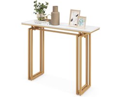 COSTWAY Consoletafel smal, haltafel, marmerlook, bijzettafel met metalen frame, ingang, modern, smalle tafel voor woonkamer en ingang, 110 x 30 x 81 cm