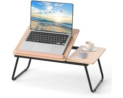 COSTWAY Draagbare laptoptafel, opvouwbare bedtafel, computer notitieboekje schoottafel laptop bureau, multifunctionele laptop tafel met kantelbare bovenkant, ontbijt serveren tafel in bed