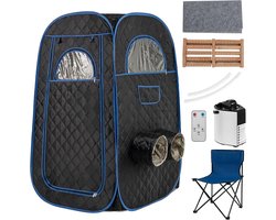 COSTWAY draagbare stoomsauna, thuissauna voor 1-2 personen met 3 liter stoomgenerator, timer, afstandsbediening, voetmassager & klapstoel, sauna tent zitsauna voor thuis, 89 x 89 x 149 cm (zwart)