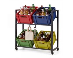 COSTWAY Drankkistenrek met wielen en plank, drankrek voor 4 kratten