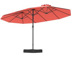 COSTWAY Dubbele parasol met standaard, 460 x 270 cm, grote XXL, uv-bescherming, tuinparasol, terrasparasol met handslinger, marktparasol voor tuin, terras en zwembad
