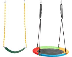 COSTWAY Dubbele schommel, outdoor schommel voor kinderen, schommelframe met kinderschommel en nestschommel, 2 schommels