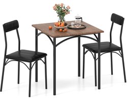 COSTWAY Eetgroep, eettafel met 2 stoelen, vierkante keukentafel en 2 stoelen met gevoerde stoelen, ruimtebesparende eetkamergroep, zitgroep voor eetkamer, keuken