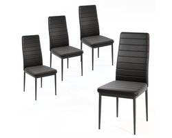 COSTWAY Eetkamerstoel set van 4 stoelen, gestoffeerde keukenstoelen met rugleuning, gemaakt van kunstleer en metaal, voor eetkamer, woonkamer, restaurant, kantoor, zwart, 52,5 x 43 x 96,5 cm