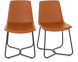 COSTWAY Eetkamerstoelen Set van 2, keukenstoelen bekleed met kunstleer met metalen poten, accentstoelen zonder armleuningen, belastbaar tot 150 kg, gestoffeerde stoelen voor eetkamer, woonkamer, bruin