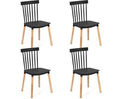 COSTWAY Eetkamerstoelen, set van 4, keukenstoelen met massief houten poten en antislip voetkussens, eetstoelen voor keuken, eetkamer, woonkamer, kantoor (zwart)