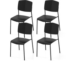 COSTWAY Eetkamerstoelset van 4 stoelen, keukenstoelen met rugleuning, brede PP-zitting en metalen poten, stapelbare keukenstoel voor eetkamer, woonkamer, kantoor (zwart)