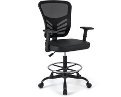 COSTWAY Ergonomische bureaustoel, zithoogte 54-75 cm, hoge draaistoel met opklapbare armleuningen en verstelbare voetring, computerstoel, bureaustoel tot 150 kg belastbaar, zwart