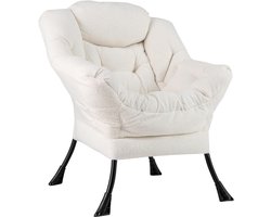 COSTWAY Fauteuil, gestoffeerd, relaxstoel met armleuningen en zijzak, loungestoel, televisiestoel, oorfauteuil voor woonkamer, slaapkamer, kantoor (beige)