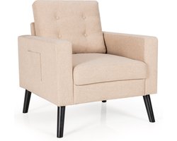 COSTWAY Fauteuil met 2 zijzakken, oorfauteuil met armleuningen en rugkussens, enkele bank gevoerd, televisiestoel, relaxstoel, clubstoel, voor woonkamer, slaapkamer en kantoor, modern (beige)