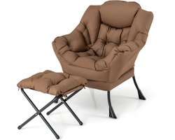 COSTWAY Fauteuil met kruk, relaxstoel met armleuningen, zijzak en voetensteun, loungestoel, televisiestoel, oorfauteuil voor woonkamer, slaapkamer, kantoor (bruin)