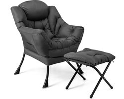 COSTWAY Fauteuil met kruk, relaxstoel met armleuningen, zijzak en voetensteun, loungestoel, televisiestoel, oorfauteuil voor woonkamer, slaapkamer, kantoor (grijs)