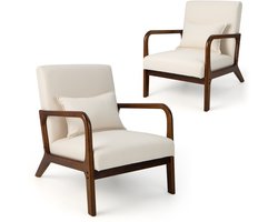 COSTWAY Fauteuil woonkamer, loungestoel, gestoffeerd, moderne accentstoel van hout met armleuningen, enkele bank voor woonkamer, slaapkamer, 65 x 79 x 77 cm (beige)