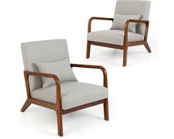 COSTWAY Fauteuil woonkamer, loungestoel, gestoffeerd, moderne accentstoel van hout met armleuningen, enkele bank voor woonkamer, slaapkamer, 65 x 79 x 77 cm (grijs)