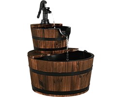 COSTWAY Fontein hout, tuinfontein met pomp, houten fontein, houten vat, sierfontein, voor tuin, gazon, terras, achtertuin, fontein, tuindecoratie, bruin, Ø 44,5 x 61 cm