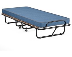 COSTWAY  Gastenbed van 80 x 190 cm, met matras van traagschuim, inklapbaar eenpersoonsbed, stabiel metalen bed tot 130 kg belastbaar, klapbed op wielen, vouwbed, camping, logeerkamer, draagbaar bed