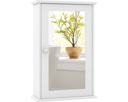 COSTWAY Gespiegelde badkamerkast, Opbergkast aan de muur met enkele deur, Badkamer Medicijnkastje met verstelbare plank, Ideaal voor thuis, badkamer, keuken en woonkamer, Wit