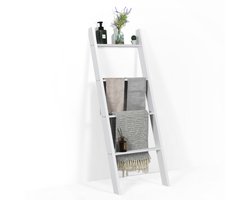 COSTWAY Handdoekhouder, 5 niveaus, ladderrek, handdoekladder, plafondladder, hout, handdoekstandaard, grijs, voor woonkamer, badkamer (wit)